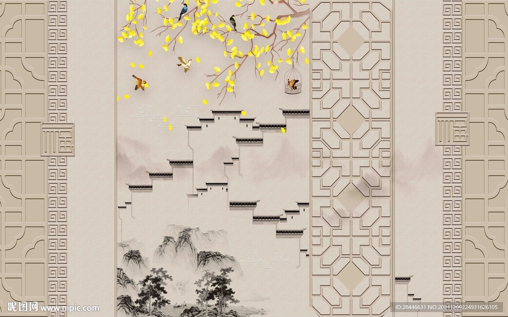新中式背景墙 