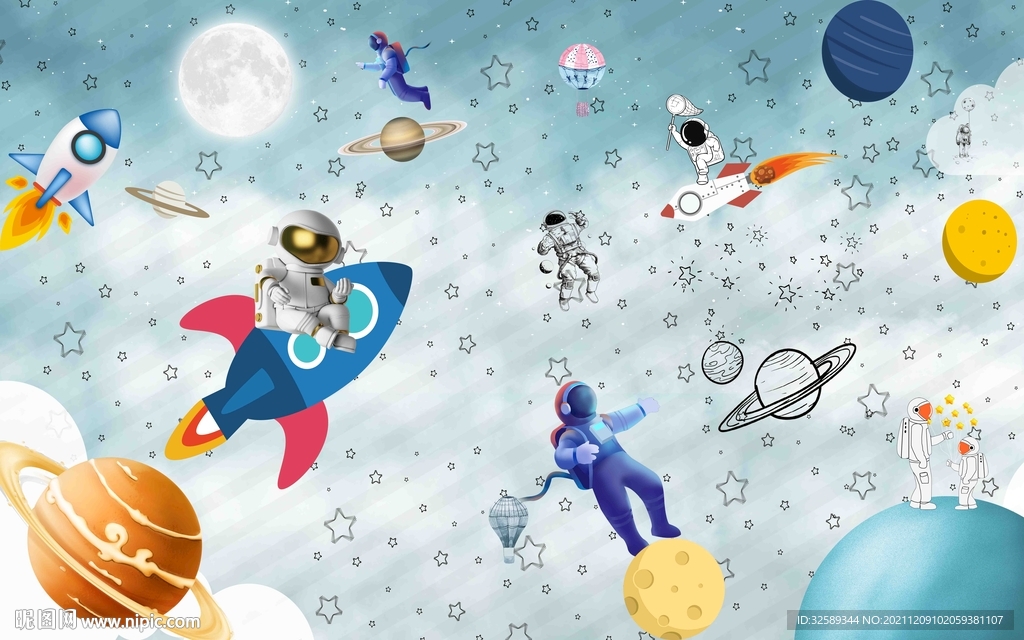 卡通儿童房背景墙       