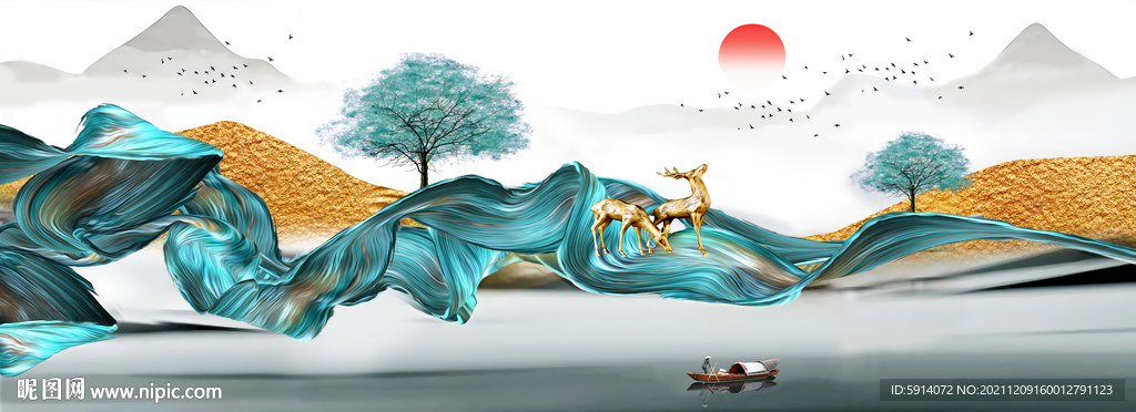 晶瓷画 新中式 麋鹿