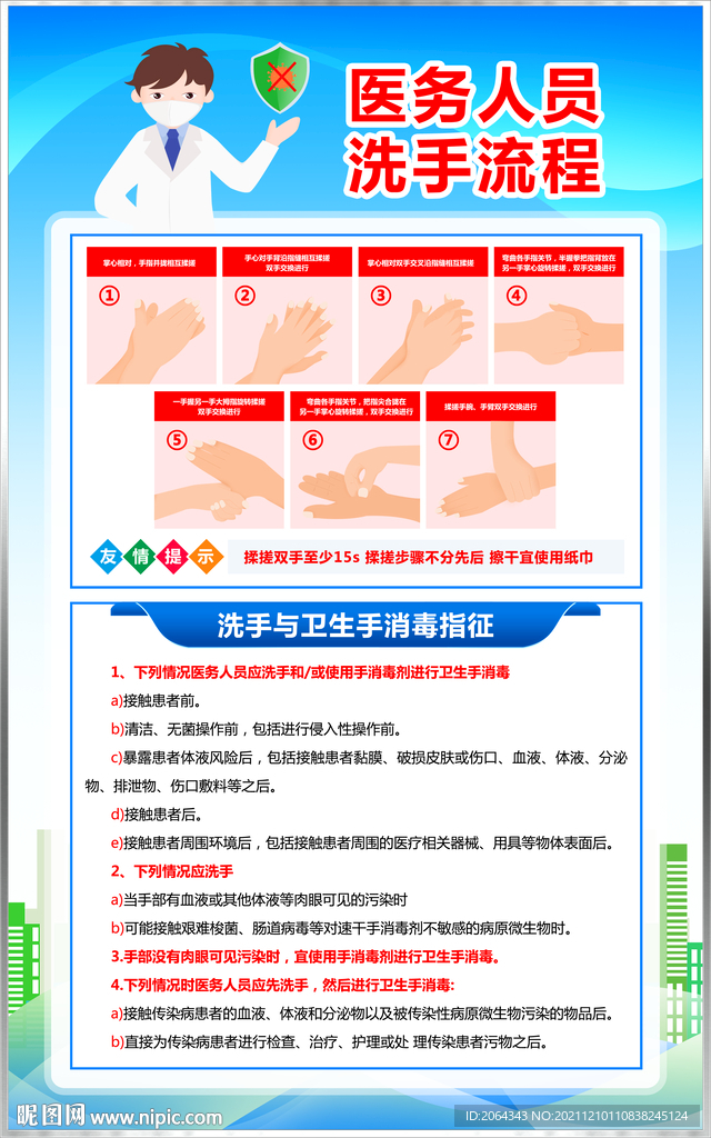 医务人员洗手流程海报挂图