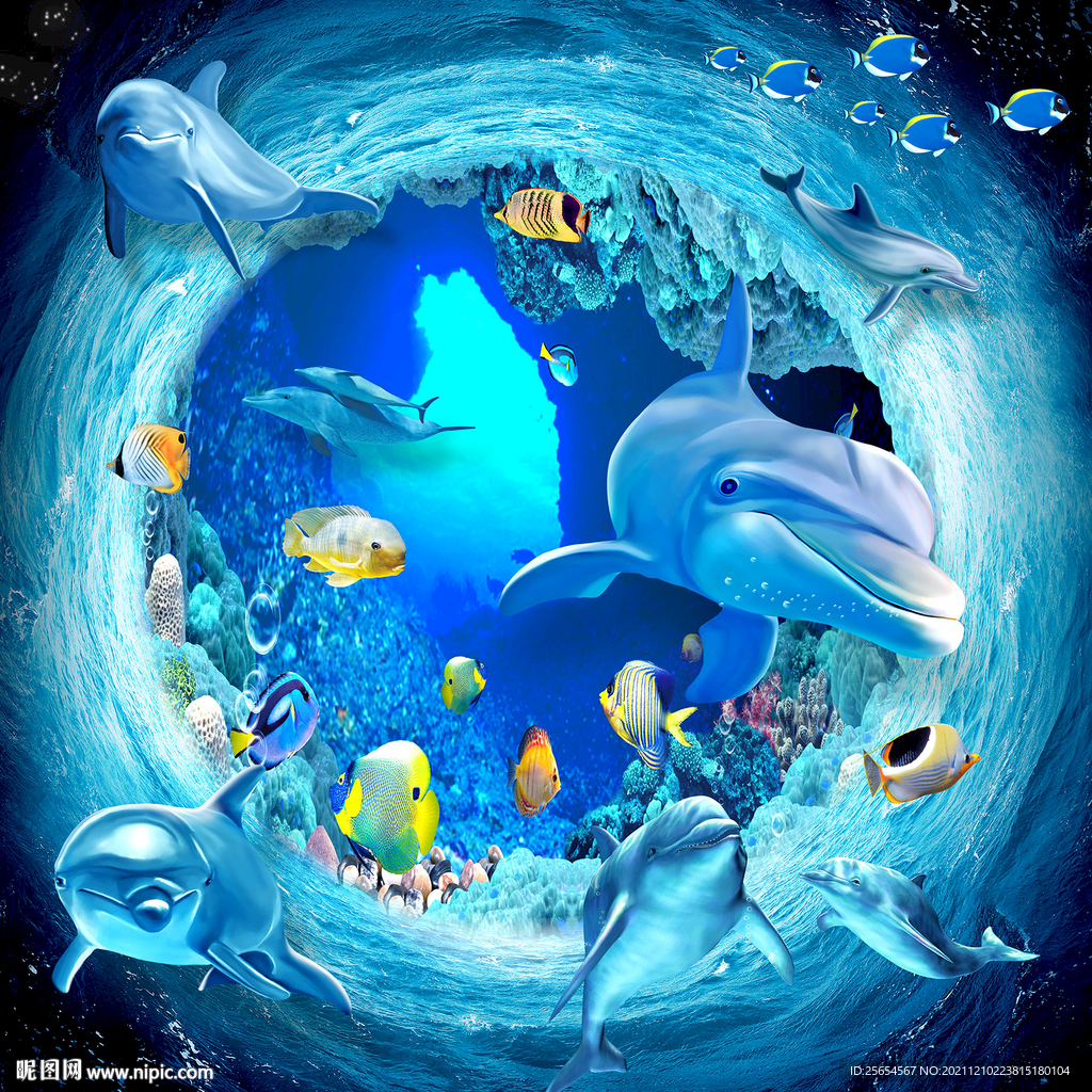 海洋动物天顶地画