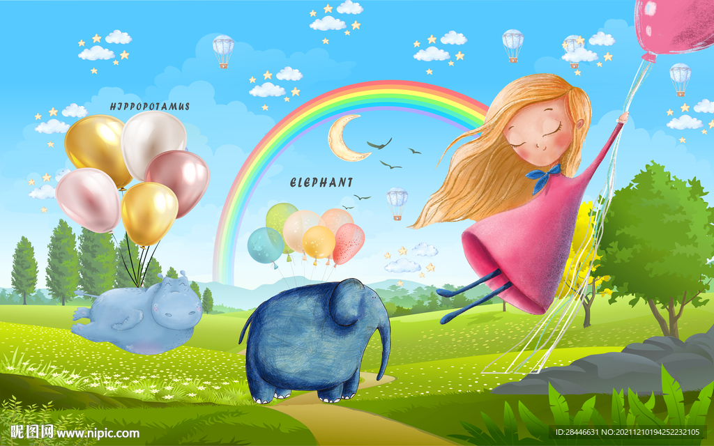 卡通儿童房背景墙       