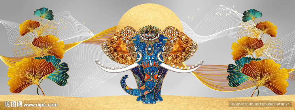 晶瓷画 杏叶 大象