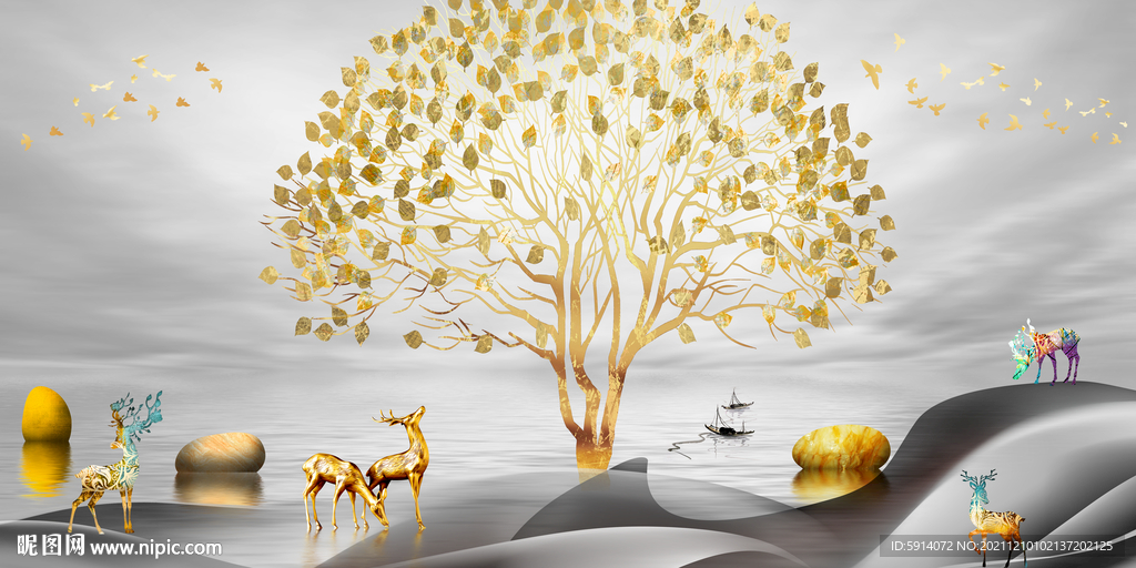 晶瓷画 抽象画 麋鹿