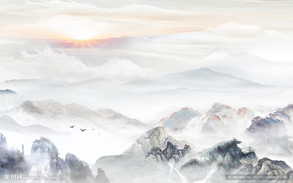 旭日东升新中式背景墙