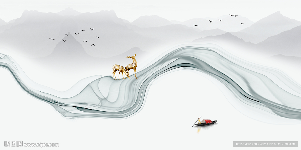 晶瓷画 抽象画线条 麋鹿