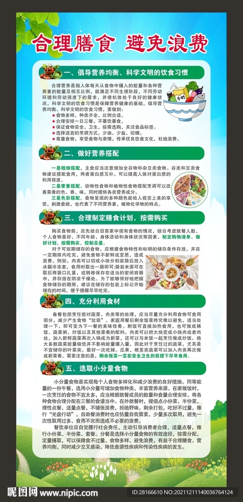 合理膳食  避免浪费 展架