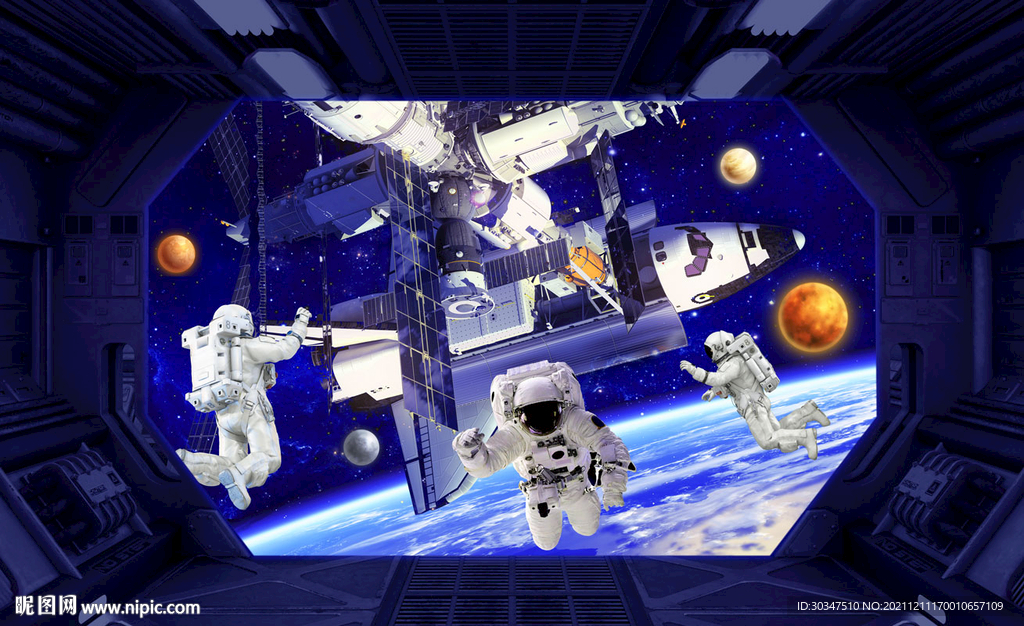 科技太空舱宇航员背景墙