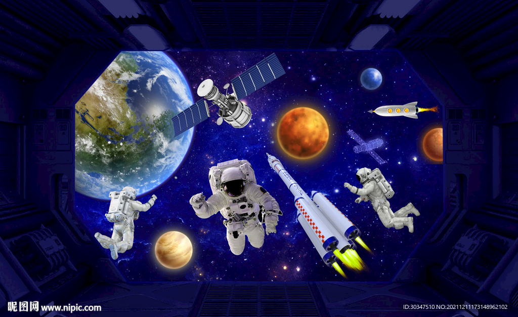 科技空间站宇航员背景墙