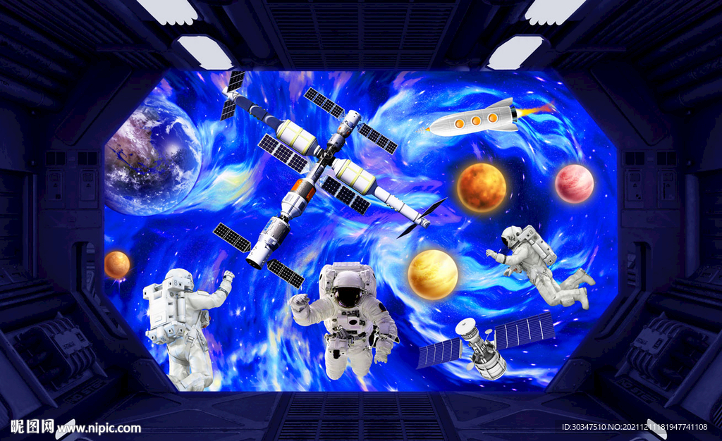 太空舱宇航员背景墙
