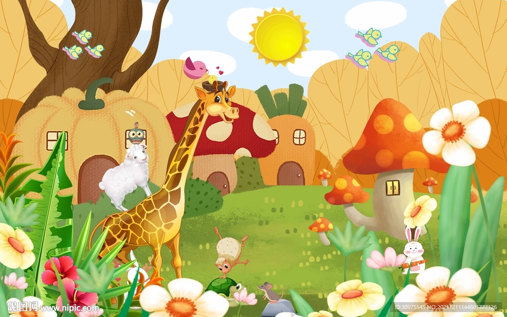 卡通长颈鹿背景