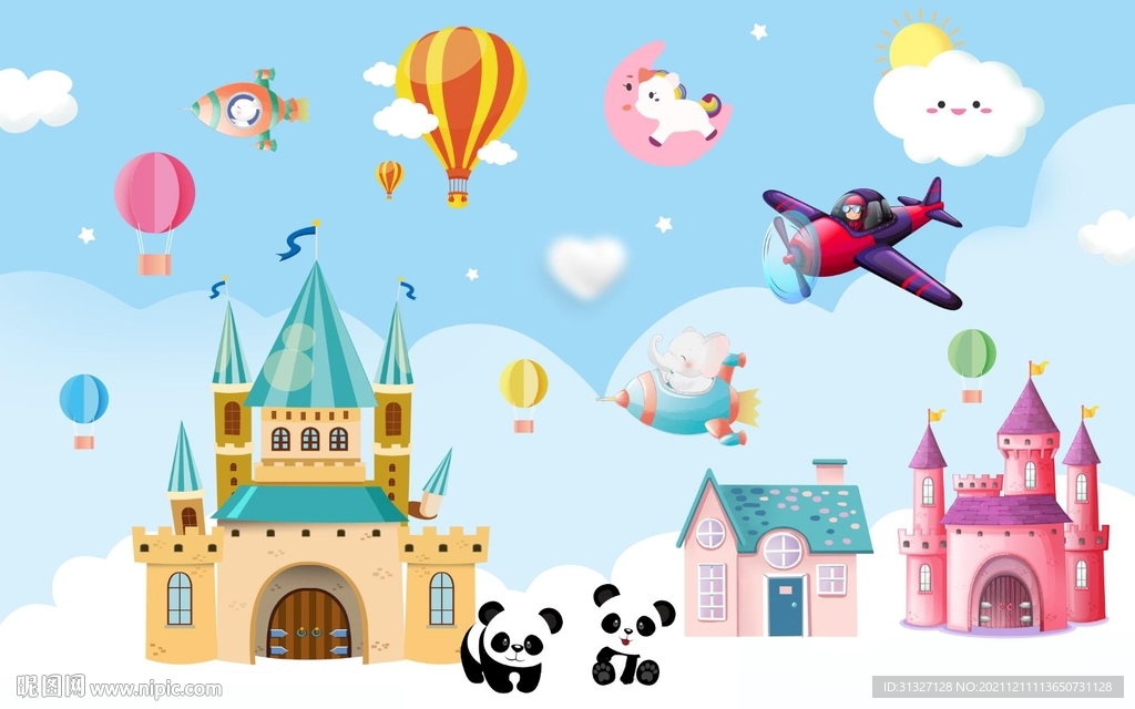 卡通儿童房背景墙壁纸壁画壁布