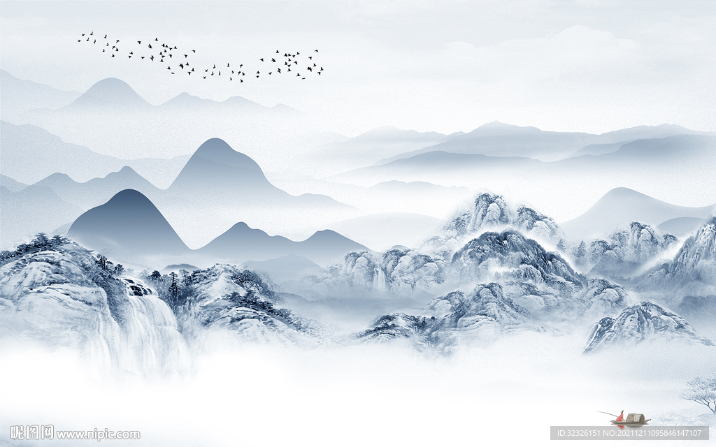 中国风山水客厅画 tif分层图