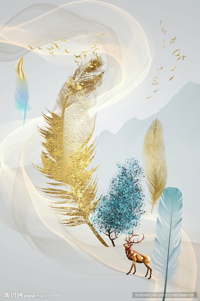 晶瓷画 抽象画 羽毛