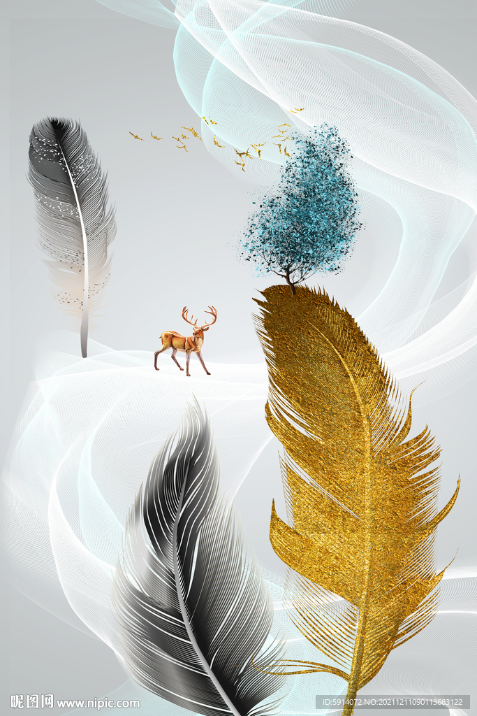 晶瓷画 抽象画 羽毛