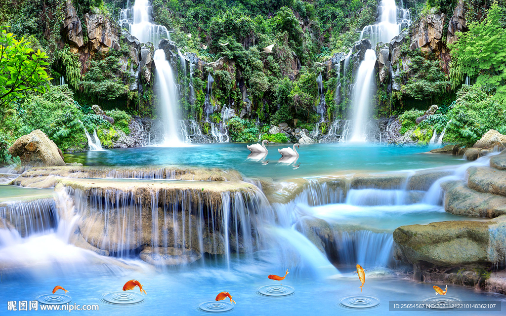 春天瀑布流水沙发背景墙