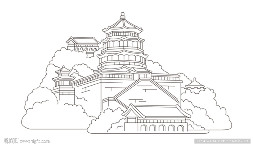 颐和园的大殿怎么画图片