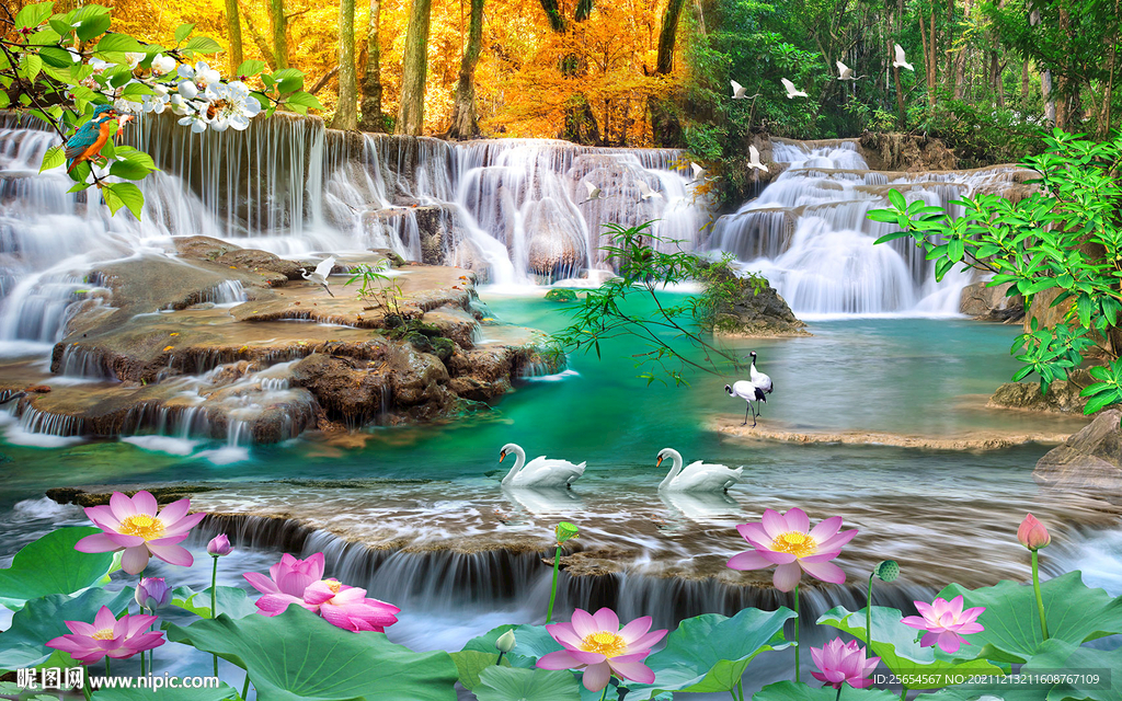 唯美山水装饰画电视背景墙