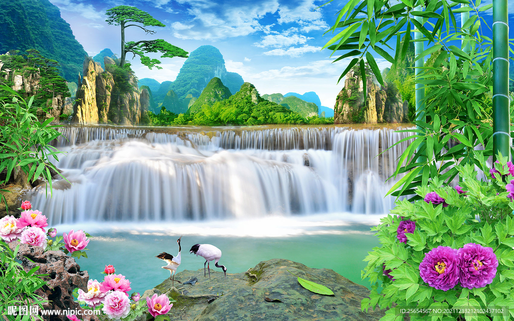 风水山水装饰画电视沙发背景墙
