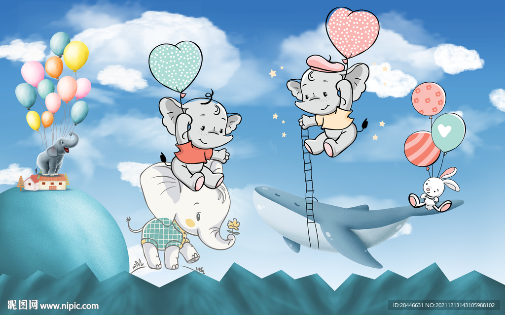 卡通儿童房背景墙       