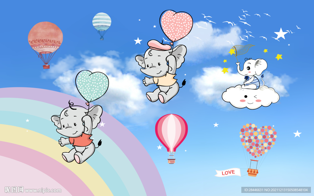 卡通儿童房背景墙       