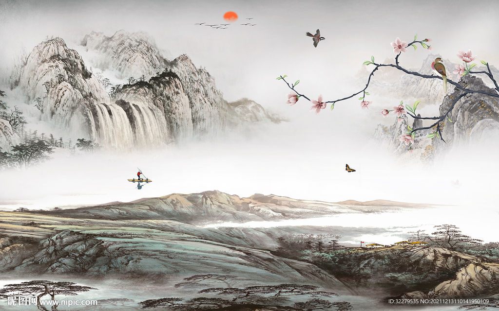 现代 高清中式山水 TIF分层