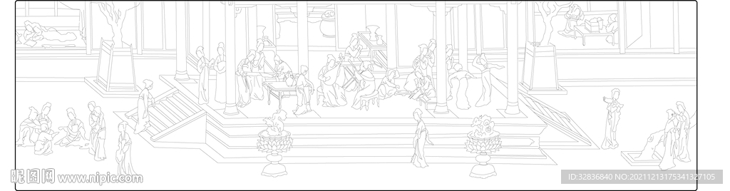 汉宫春晓图线稿节选