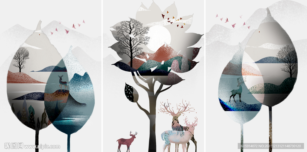 晶瓷画 抽象画 树叶