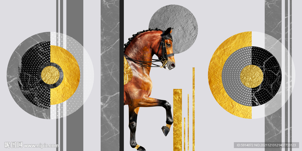 晶瓷画 马 三联画