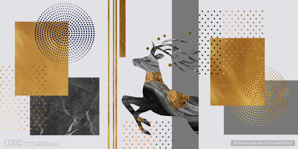 晶瓷画 麋鹿 三联画