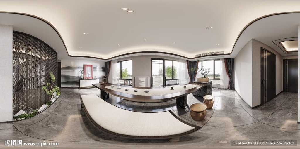 中式书房全景效果图