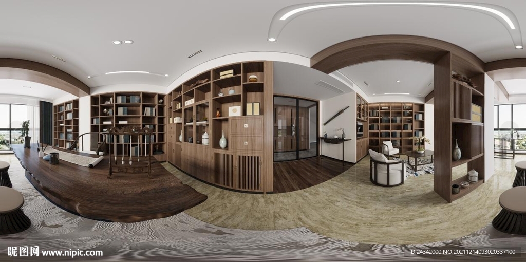 中式书房全景效果图