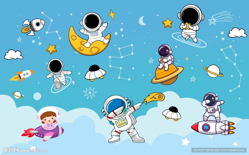 星空宇航员背景墙图片