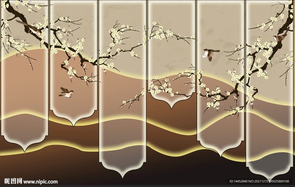 花鸟 山水 水墨  发光 立体