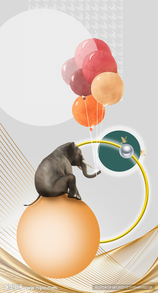 晶瓷画线条抽象画玄关气球大象