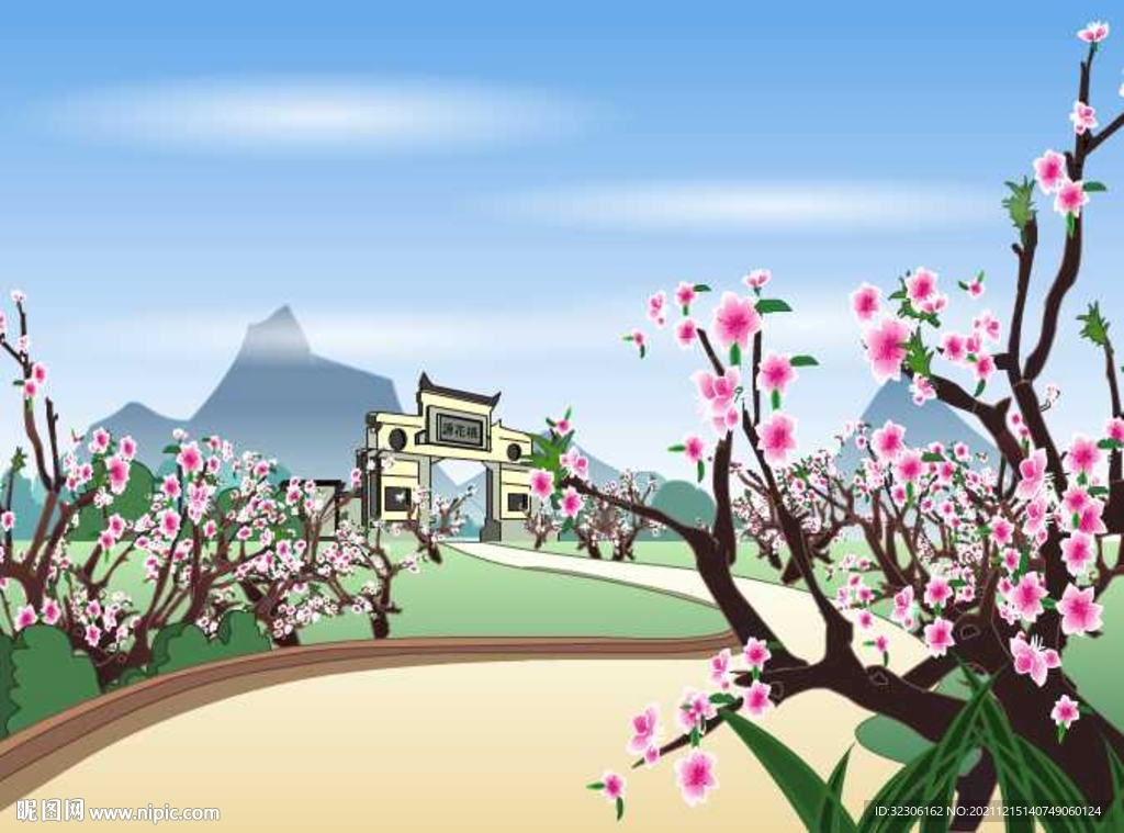 春天桃树卡通