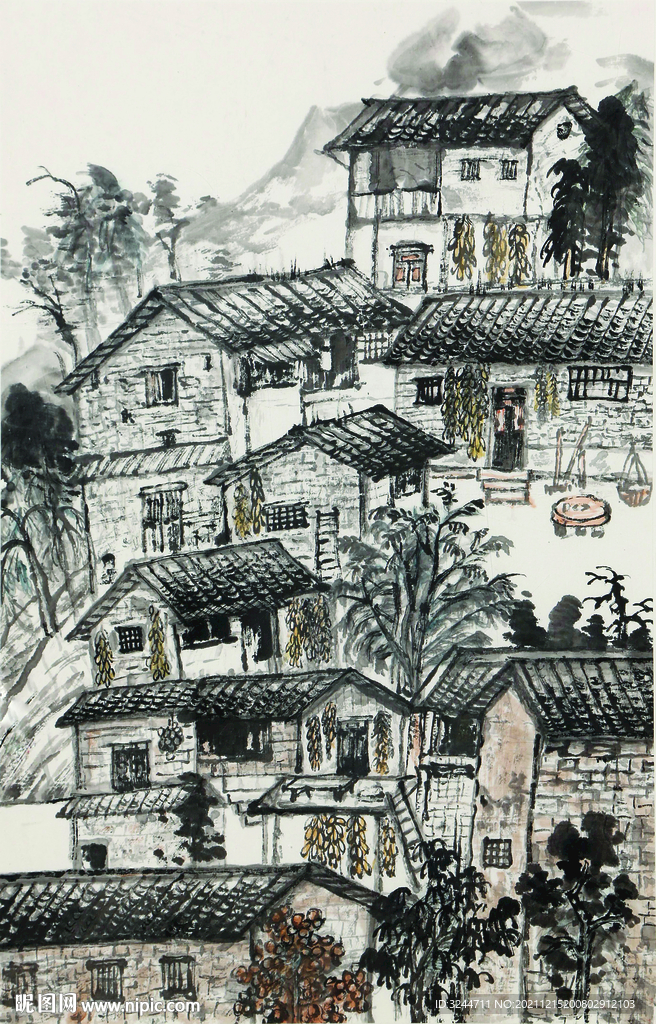 山村丰收图