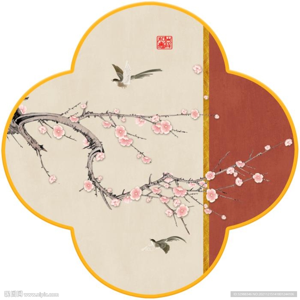 新中式玉兰工笔花鸟背景墙装饰画