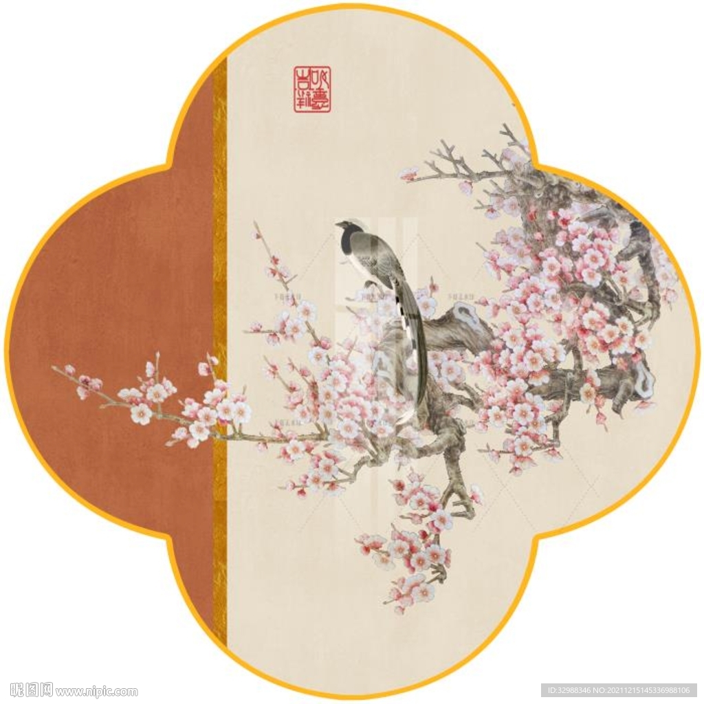 新中式玉兰工笔花鸟背景墙装饰画