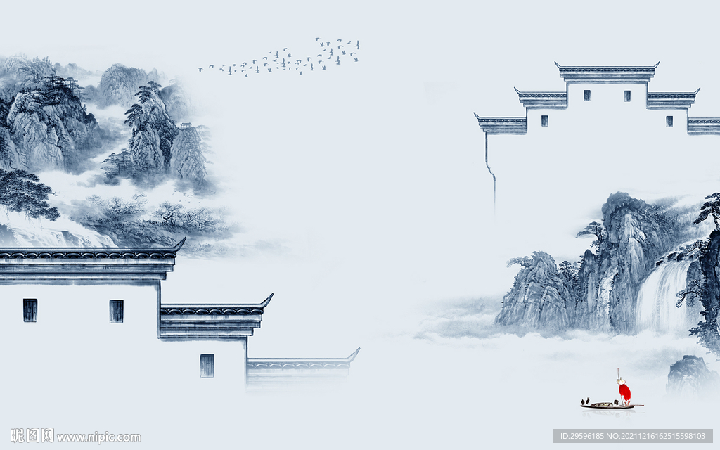 新中式客厅背景山水 TIF文件