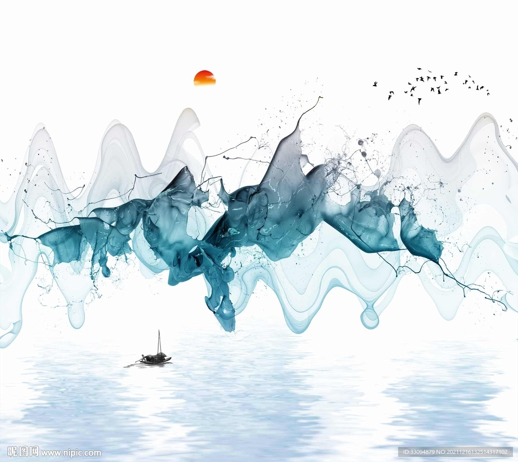 高清分层水墨山水背景墙