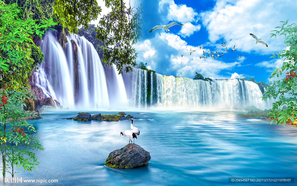 流水生财山水壁画