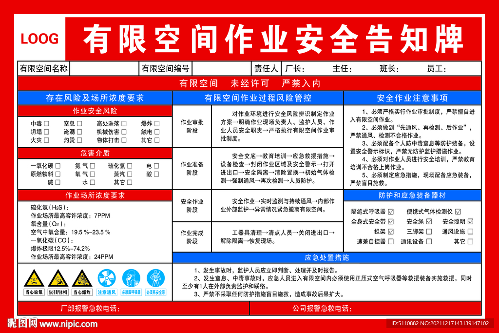 有限空间作业安全告知牌