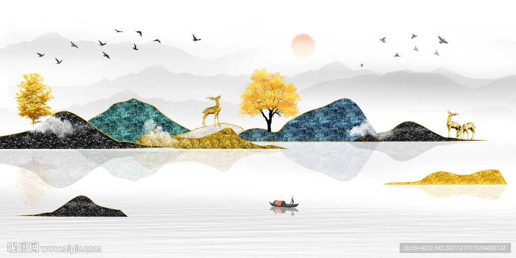 晶瓷画抽象画山水风景画麋鹿