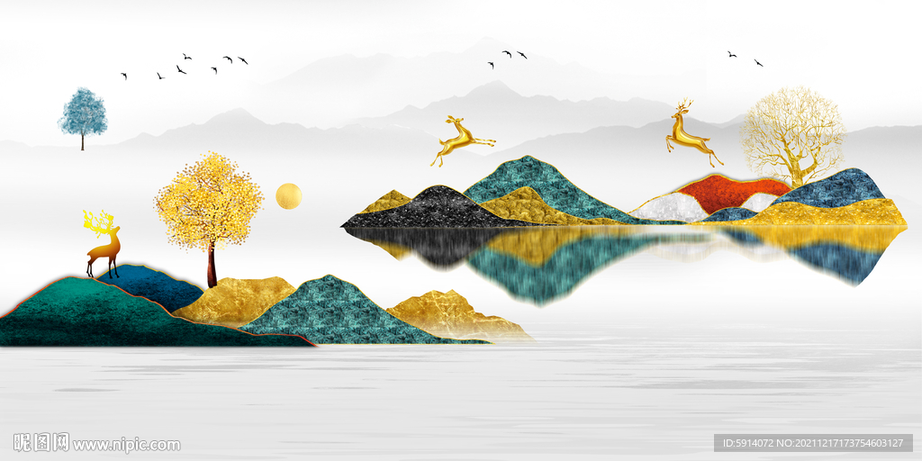 晶瓷画抽象画山水风景画麋鹿
