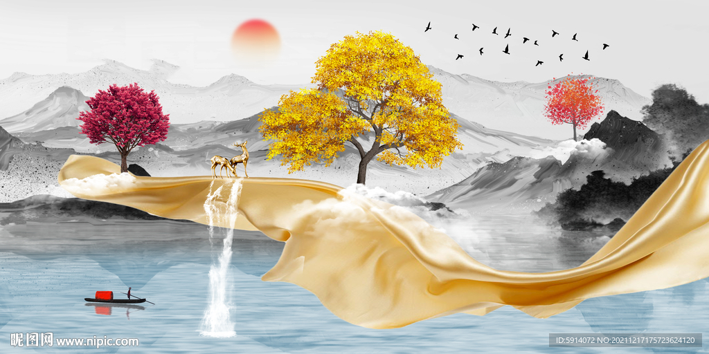 晶瓷画山水风景画船