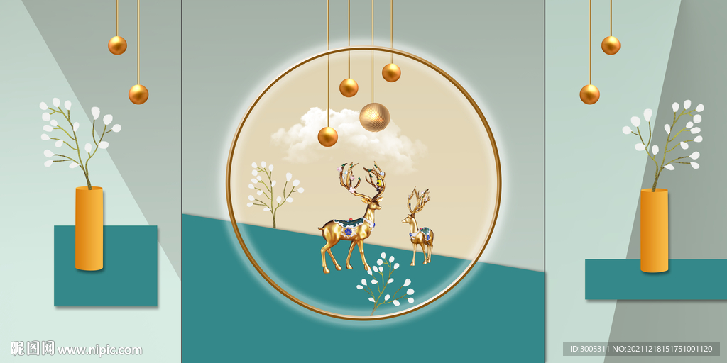 晶瓷画花筒麋鹿