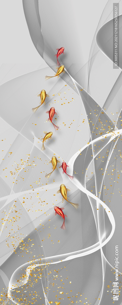 晶瓷画抽象线条金鱼