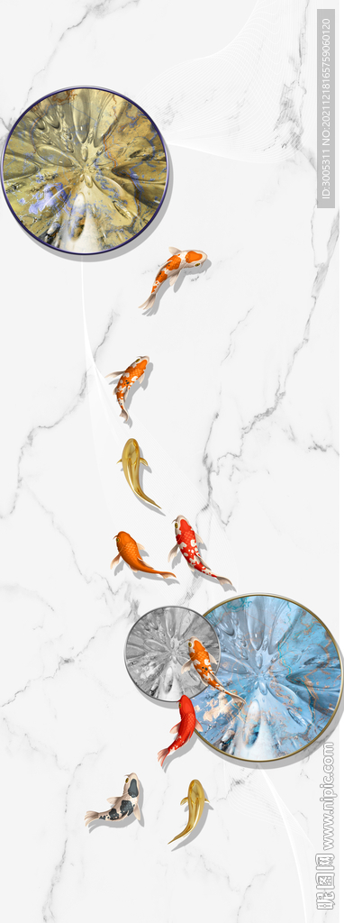 晶瓷画抽象线条金鱼