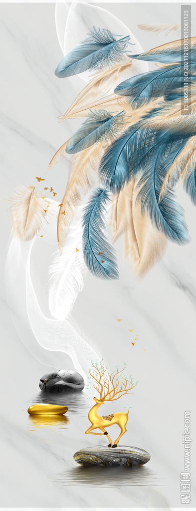 晶瓷画抽象线条羽毛麋鹿